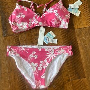 Roxy Pink and White Floral Bikini Set BNWT